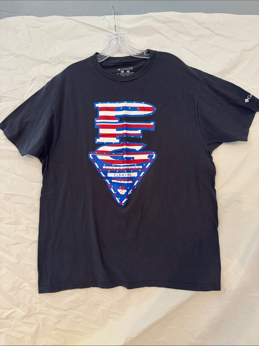 Columbia Navy Short Sleeve Tee with Red, White & Blue Flag Graphic